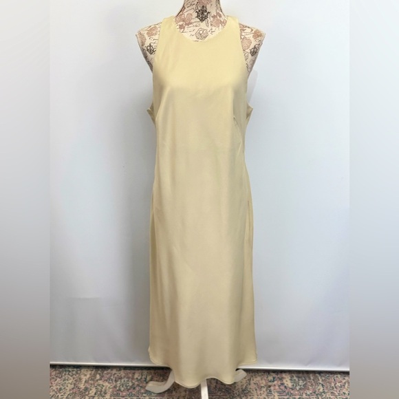A NEW DAY Khaki halter neck sleeveless satin midi dress size L - Picture 1 of 13